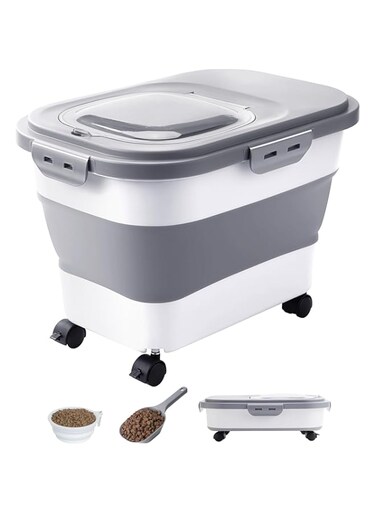 AquaFalcon 20-23Lbs Dog Food Storage Container - Collapsible Dog Food Container with Attachable Casters and Scoop,Travel Silicone Bowl, Pet Food Storage Containers to Keep Dry Food Fresh,Easy to Move