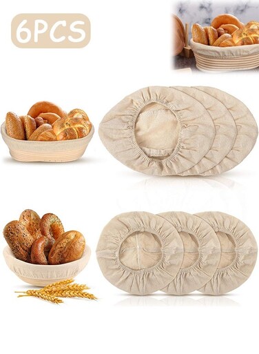 6 PCS Bread Proofing Basket Cloth Liner, Baking Dough Bowl with Cloth Liner, Natural Rattan Banneton Proofing Cloth for Home Baking