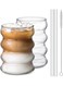 2 Pcs Creative Glass Cups, Cute Ripple Shaped Drinking Glasses ,Ribbed Glassware Aesthetic Cups