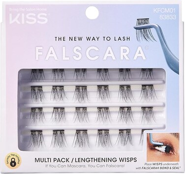 KISS Falscara DIY Eyelash Extension Lengthening Wisps - Featherlight Synthetic Reusable Artificial Eyelashes Multipack of 24 Mini Lash Clusters for that Authentic Eyelash Extension Look