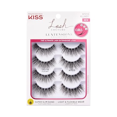 Kiss Lash Couture Luxtensions Collection False Eyelashes Multipack, Flat Lash Technology, Super Slim Lash Band, Real Lash Extension Fibers, Reusable Strip Lashes, Volume Full Set', 4 Pairs