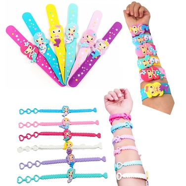 12-Piece Mermaid-Themed Slap and Adjustable Bracelet Set for Girls &ndash; Perfect for Parties and Everyday Fun