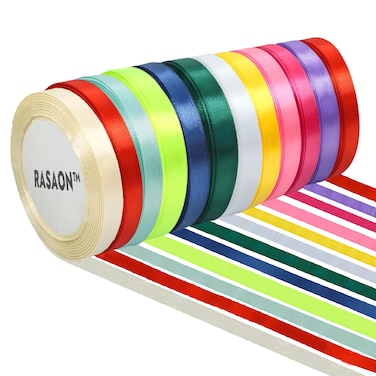 شريط ساتان - 12 لفافة × 25 ياردة (إجمالي 300 ياردة)   شريط زينة بعرض 1/4 بوصة لتغليف الهدايا والحرف اليدوية وزخارف الحفلات