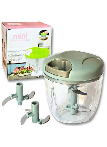 Small Hand Pull Manual Mini Chopper Mincer With 5 Stainless Steel Blades Attachment For Vegetables Nuts Fruits Meat 950ML Blue