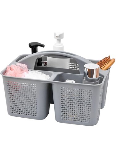 UUJOLY Plastic Portable Shower Caddy Basket Bucket, Cleaning Shower Basket with Handle Compartments Storage Basket Organizer for Bathroom Kitchen College Dorm Sink, Grey