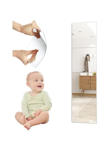 Little World Mirror Tiles Self Adhesive, 4 Pack Acrylic Wall Mirror Stickers 30x30cm, Self Adhesive Mirror Wall Stickers, Frameless Wall Mirrors for Bedrooms, Bathroom, Living Room, Hallway Decoration