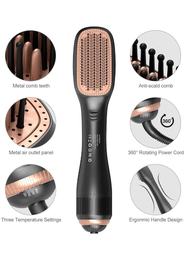 Unique Hair Dryer 2 in 1Brush &amp; Straightener Brush 1200W Powerful Ceramic Tourmaline Ionic One Step Hot Air Brush 3 Heat Hair Dryer and Styler for All Hair Types