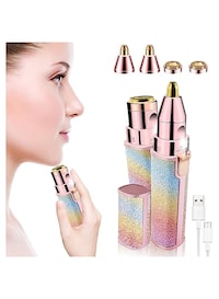 2 in 1 Eyebrow Trimmer &amp; Facial Hair Remover for Women, Rechargeable Eyebrow Razor and Painless Hair Removal, Hair Trimmer and Body Shaver for Lips Nose Face with Two Replacement Heads &amp; LED Light