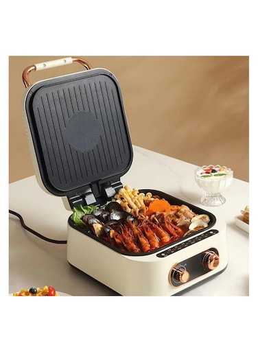 Two-in-One Grill Hot Pot Multi-Function Electric Baking Tray with Dual Zone Temperature Control &ndash; Ideal for Family Dining, BBQ, and Cooking &ndash; Non-Stick Surface