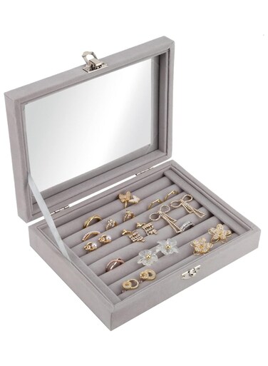 صندوق خشبي زجاجي مكون من 6 فتحات لتخزين الساعات مع منظم تخزين للساعات باللون الأحمر الكرزي مع غطاء عرض زجاجي ومشبك قفل وحافظة مجوهرات هدية ورف عرض مخملي وحافظة تخزين