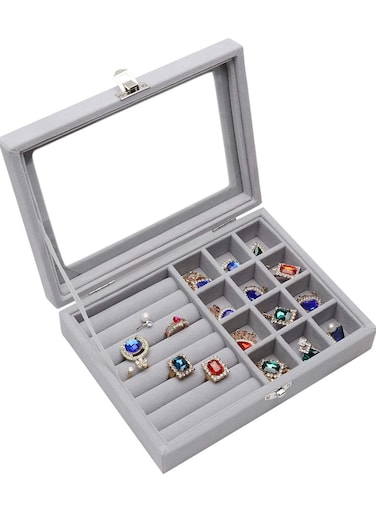 2 in 1 velvet Jewelry Box Ring Earring Organizer Holder Stackable Display Showcase Lockable Jewelry Storage Tray Accessory Organizer gifts for Girls Women