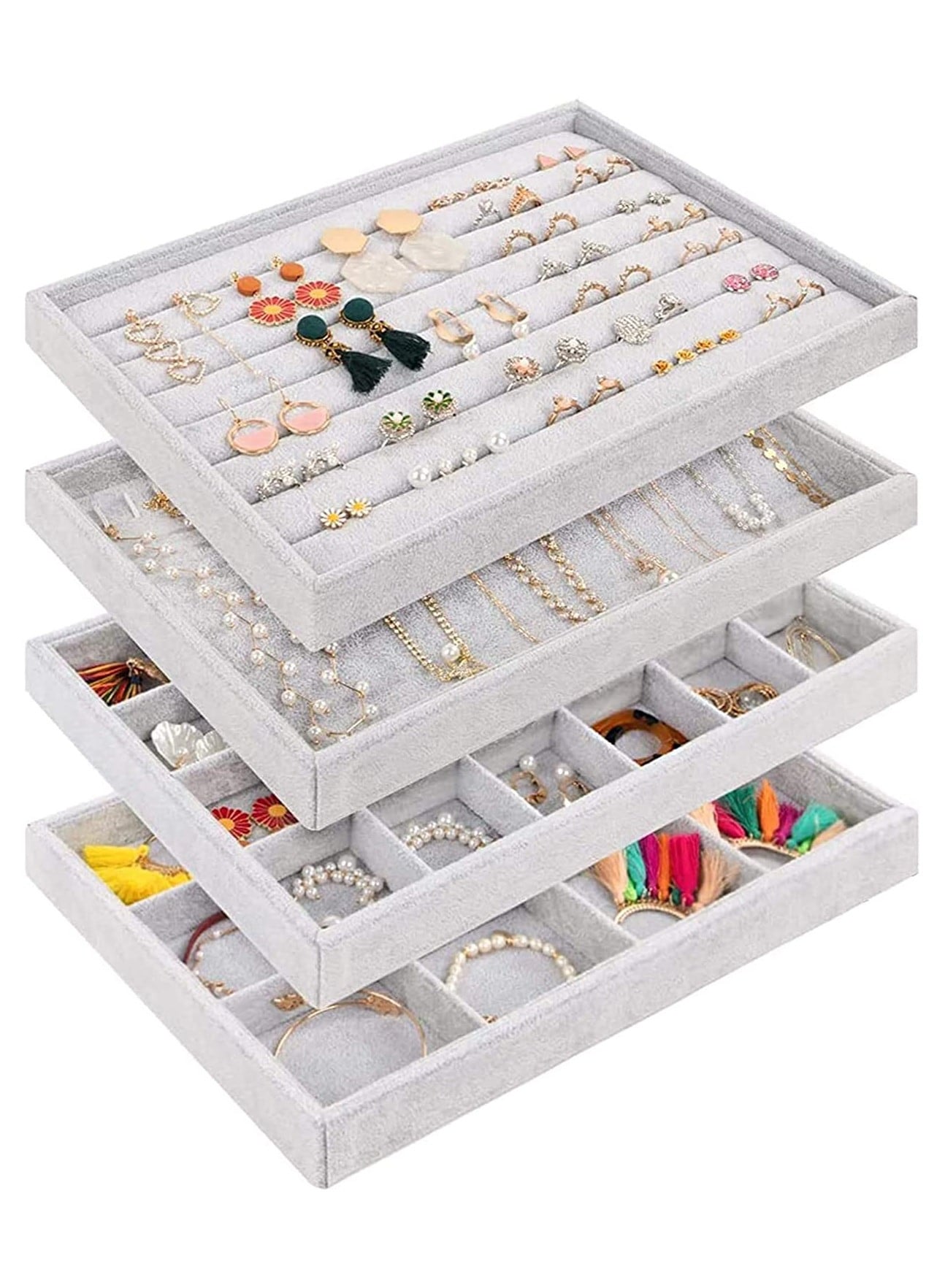 Buy Stackable velvet Set of Jewelry Organizer Trays, Velvet
