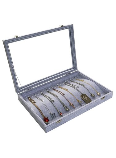 تخزين القلائد القابلة للتكديس علبة مخملية صندوق تخزين المجوهرات لغطاء القلائد حامل العقد 20 خطافًا صينية مجوهرات للقلائد سوار صندوق تخزين قابل للتكديس هدايا قابلة للقفل