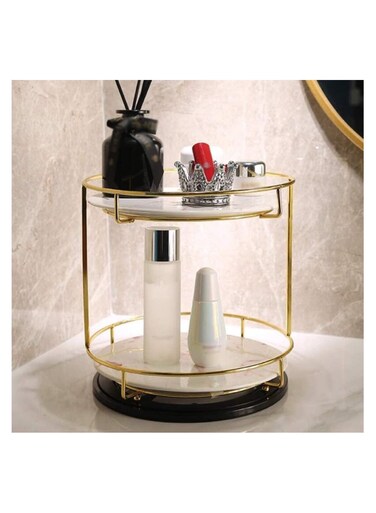 2 Layer Gold Plated  Jewelry Display Stand  Double Layer Cosmetic Storage Rack Creative Dressing Table Desktop Rack Makeup Rack Accessories Display