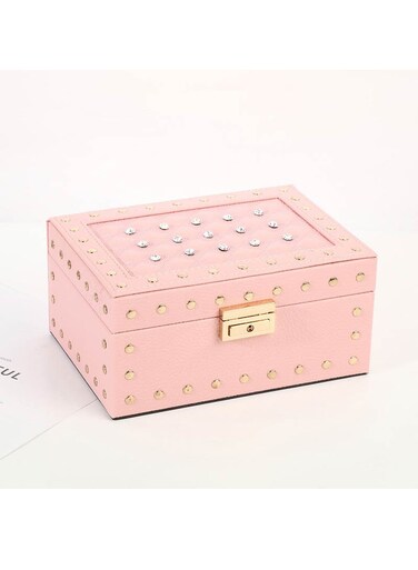 Girls Jewelry Box PU Leather Made Jewelry Organizer Medium Sized Jewelry Storage Box with Lock Portable Travel Jewelry case for Earrings Bracelets Rings Watches And Lipsticks