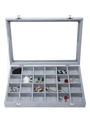 منظم صندوق عرض علبة تخزين أساور خواتم أقراط. علبة مجوهرات شفافة بغطاء 12 شبكة + علبة مجوهرات 24 شبكة.