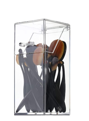 حوامل فرش المكياج ، حامل فرش مكياج أكريليك مقاوم للغبار مع غطاء ، منظم فرش المكياج مع لؤلؤ أبيض 8 مم ، منظمة مكياج للحمام ، خزانة تزيين ، الغرور وكونترتوب