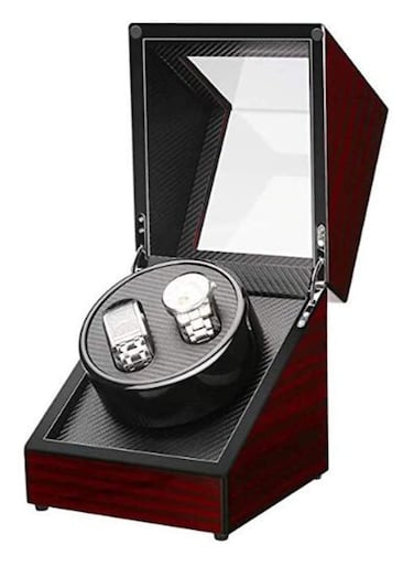 Automatic Double Watch Winder Wood Turning Double Watch Display Storage Box Case  Luxury Mechanical Watch Storage Case Wood Shell Piano Self Winding Watch Rotator
