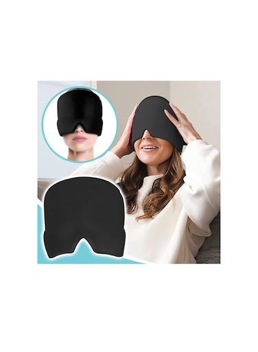 Migraine Ice Pack Wrap Gel Ice Headache Hat Migraine Relief Cap Cold Compress Headache Hat for Migraine Mask for Puffy Eyes Tension Sinus and Stress Relief Black