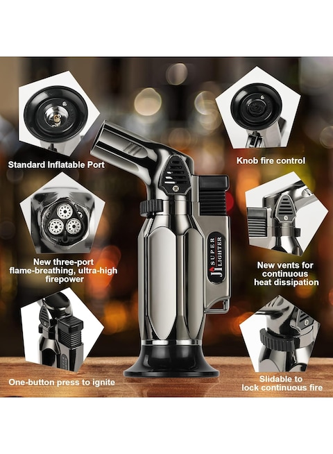 Butane Torch Kitchen Blow Lighter - Culinary Torches Chef Cooking Professional Adjustable Flame with Reverse Use for Creme, Brulee, BBQ, Baking