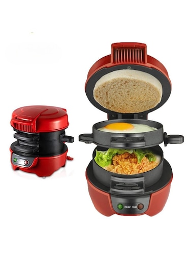 Breakfast Sandwich Maker with Egg Cooker Ring, Non-Stick Easy Clean Burger, Sandwich &amp; Omelette Toaster &ndash; 3-in-1 Quick Breakfast Machine for Perfect Homemade Meals