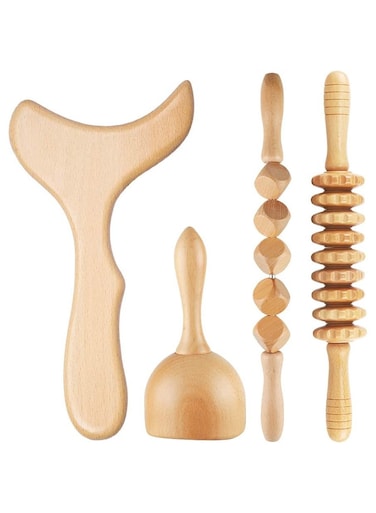 4 in 1 Wood Therapy Massage Tools Wood Therapy Anti Cellulite Massager Kit Maderoterapia Kit for Body Shaping  Wooden Manual Massage Tools Perfect for Full Body Muscle Pain Relief