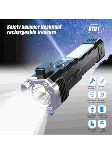 مصابيح كشاف ، 4 أوضاع ، مصباح يدوي محمول قابل لإعادة الشحن في حالات الطوارئ ، نطاق شعاع لمسافات طويلة مع بنك الطاقة ، مطرقة ومغناطيس قوي ، زجاج النافذة وقاطع حزام الأمان 8 في 1