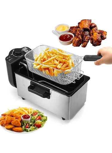 مقلاة إلكترونية عميقة بقدرة 1200 واط مع منظم حرارة قابل للتعديل وسلة غير لاصقة ومقبض بارد الملمس - مثالية للأطعمة المقلية المقرمشة وأجهزة المطبخ المنزلية