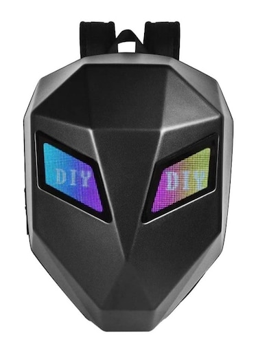 Motorcycle Backpack with LED Display - Pixel Art Text, Picture, GIF Animation - Waterproof 3D Hard Shell - Knight Helmet Bag - Black