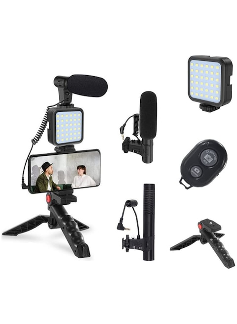 Smartphone Vlogging Video Kit with Microphone Tripod LED Light Wireless Remote Phone Holder Phone Stands Smartphone Video Microphone Rig Kit for YouTube, TIK Tok, Filming