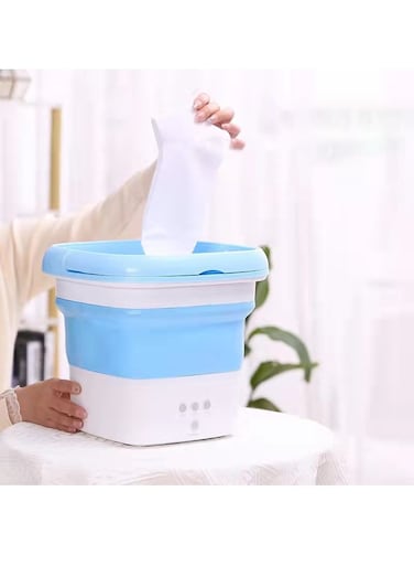 Portable Mini Folding Clothes Washing Machine Lightweight Automatic Collapsible Underwear Washer with Timer Touch Screen for Camping Travelling Apartment Self Driving blue