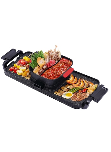 في  شواية كهربائية محمولة بدون دخان غير لاصقة لتحميص مقلاة ووعاء ساخن متعدد الاستخدامات للعائلة