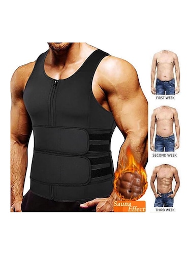 2 in 1 Sauna Vest and Waist Trainer for Men Sweat Vest for Men Waist Reducer Weight Loss Vest with Hip Belt for Fitness Sauna Suit Color Black