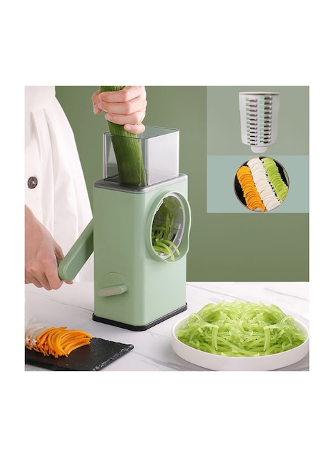 Upgraded Rotary Cheese Grater 2.0 -Round Mandolin Slicer for Kitchen Vegetable Slicer Cutter Cheese Shredder with Handle 3 Drum Blades for Vegetable, Potato, Nuts, Green
