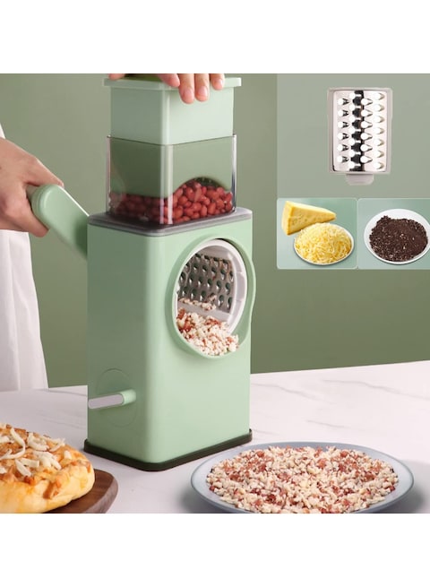 Upgraded Rotary Cheese Grater 2.0 -Round Mandolin Slicer for Kitchen Vegetable Slicer Cutter Cheese Shredder with Handle 3 Drum Blades for Vegetable, Potato, Nuts, Green