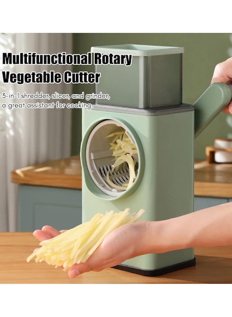 Upgraded Rotary Cheese Grater 2.0 -Round Mandolin Slicer for Kitchen Vegetable Slicer Cutter Cheese Shredder with Handle 3 Drum Blades for Vegetable, Potato, Nuts, Green