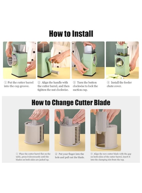 Upgraded Rotary Cheese Grater 2.0 -Round Mandolin Slicer for Kitchen Vegetable Slicer Cutter Cheese Shredder with Handle 3 Drum Blades for Vegetable, Potato, Nuts, Green