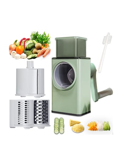 Upgraded Rotary Cheese Grater 2.0 -Round Mandolin Slicer for Kitchen Vegetable Slicer Cutter Cheese Shredder with Handle 3 Drum Blades for Vegetable, Potato, Nuts, Green
