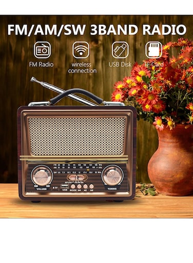 Portable Radio FM AM SW Retro Kitchen Stereo Multiple Power Supply Powerful Functional Audio Bluetooth Radio Support TF Card USB Disk Speaker Playback for Outdoor Indoor