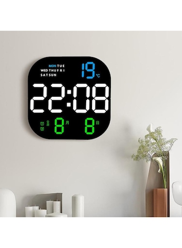 LED Digital Wall Clock - 10 Level Adjustable Brightness, Large Display for Time, Temperature, Date, Wall-Mounted, Easy-to-Read LED Clock for Home, Office, and Bedroom