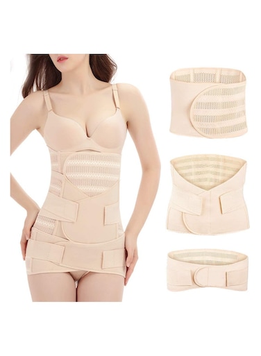 3 in 1 Postpartum Belt - Breathable Postpartum Recovery Postnatal Corset Belt after Pregnancy Maternity, Deep Skin