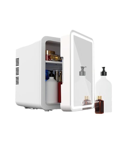 Mini Cosmetics Fridge 4L with LED Mirror &ndash; Quiet Beauty Skincare Refrigerator, Portable Cooler for Makeup, Serums, and Face Masks, Compact Mini Fridge with Adjustable Shelves for Vanity or Travel