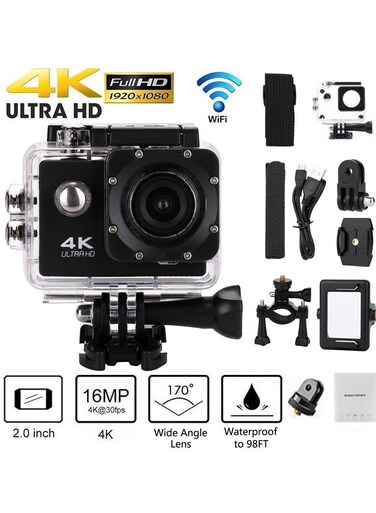 Ultra HD Action Camera 4K 30fps, 30m/98ft Waterproof, 170&deg; Wide Angle Underwater Camera with WiFi, 2&quot; LCD Screen, Vlogging Camera with Mounting Accessories Kit