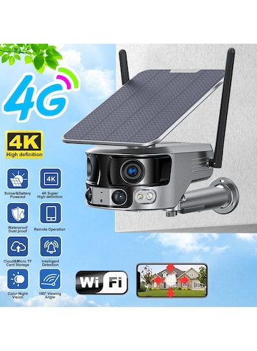 كاميرات مراقبة خارجية لاسلكية تعمل بالطاقة الشمسية رؤية ليلية HD عدسة مزدوجة 4X زووم بصري اتجاهين صوت ملون كاميرات CCTV ليلية