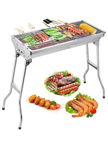 Large Folding Portable BBQ Grill   Stainless Steel Charcoal Barbecue Grill for Outdoor Cooking, Camping, Hiking, and Picnics