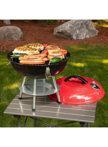 Compact Portable Charcoal Grill &ndash; 14-Inch BBQ Grill for Camping, Tailgating, &amp; Backyard &ndash; Durable Red Steel Construction with Easy Assembly