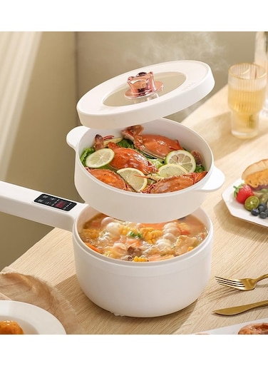 وعاء كهربائي ساخن مع طباخ بخاري متعدد الوظائف غير لاصق ومقلاة كهربائية وقدر لقلي وطهي حساء الرامن على البخار