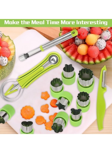 Melon Baller Scoop Set - 4 in 1 Stainless Steel Fruit Tool Kit with Fruit Scooper, Seed Remover Peeler &amp; Vegetable