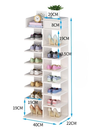 رف أحذية أرضي متعدد الوظائف مع رف تخزين وحامل زهور ورف كتب لتوفير المساحة في المداخل المنزلية وغرف المعيشة.