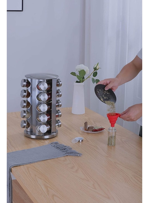 Revolving Spice Rack with 20 Jars Rotating Spice Rack Organizer Seasoning Organizer with Labels Stainless Steel Spice Carousel